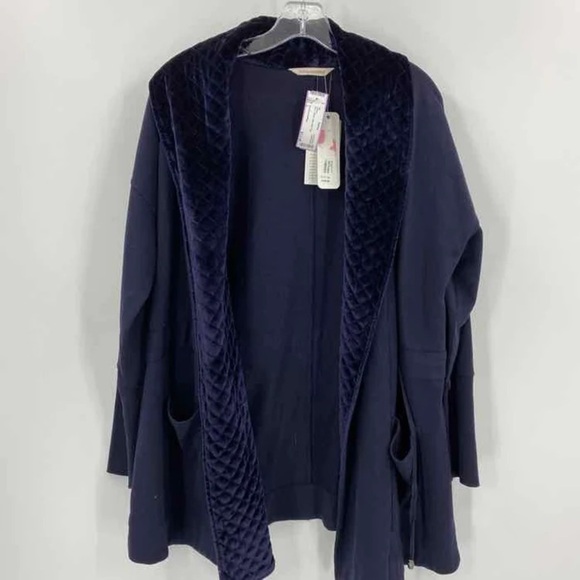 Soft Surroundings Womens Lilas Velvet Jacket Blue Open Front Quilted Size PL - Picture 2 of 6